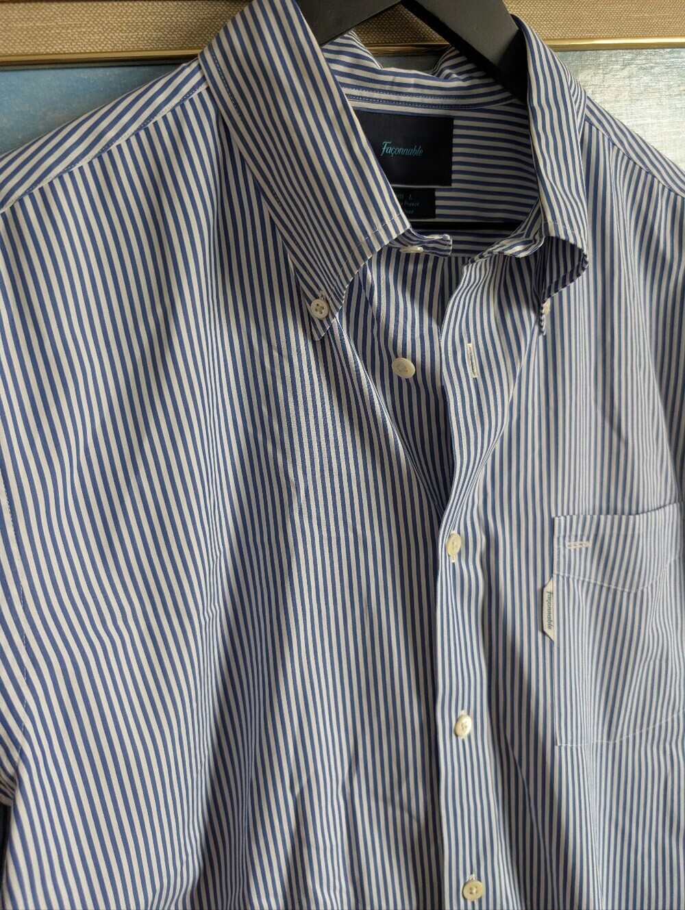 Faconnable Blue and White Striped Button-Down Shirt